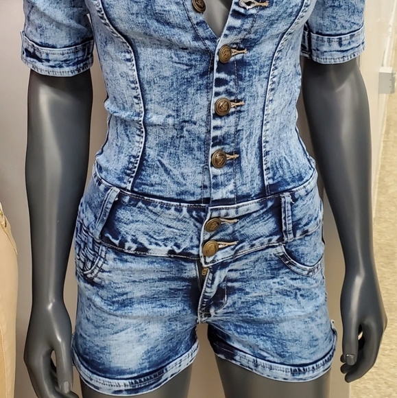 Booty Lifting Colombian Denim Romper - Blue - Picture 6 of 7